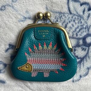 Fossil Teal Coin Purse with Hedgehog Design